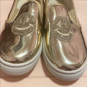 Girl size 3 Gold smiley face slip on shoes